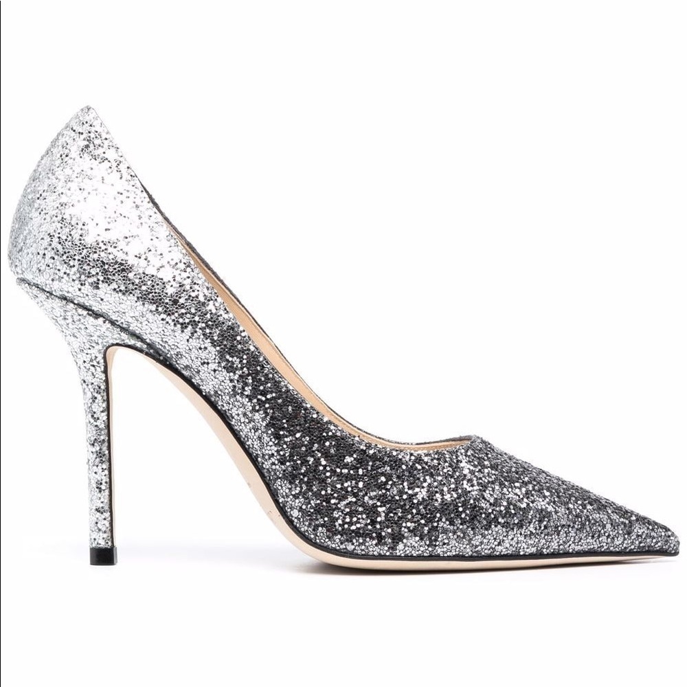 Jimmy Choo Silver & Grey Love 100 Glitter Heels